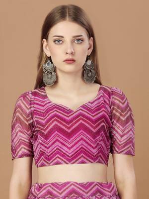 Women's Pink zigzag woven design silk blend semi stitched lehenga choli with dupatta 4