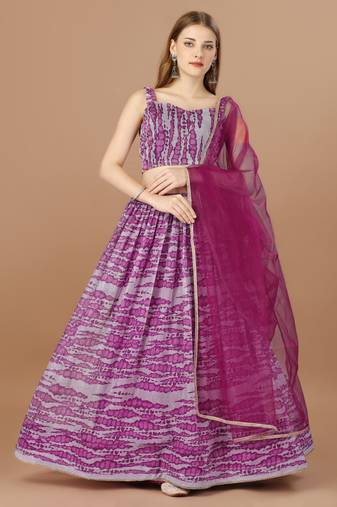 Women's Adorable Purple Color Soft Lycra Base Printed Lehenga Choli