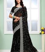 Black dori coding sequence embroidery silk saree