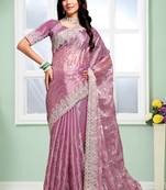 Dusty pink dori coding sequence embroidery silk saree