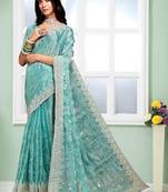 Dusty sky dori coding sequence embroidery silk saree