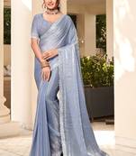 Grey hot fix zarkan border work silk saree