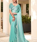 Aqua hot fix zarkan border work silk saree