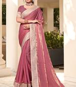 Pink sequence embroidery zarkan border silk saree