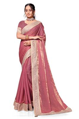 Pink sequence embroidery zarkan border silk saree 3