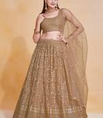 Graceful Soft Net Sequins Zari Embroidery Work Brown Lehenga Choli