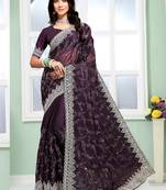 Purple Coding sequin Embroidery Silk Saree