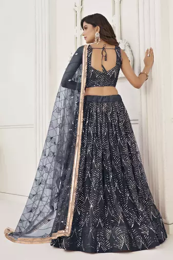 BLACK NET FABRIC LEHENGA CHOLI WITH SEQUINS AND THREAD EMBROIDERY WORK