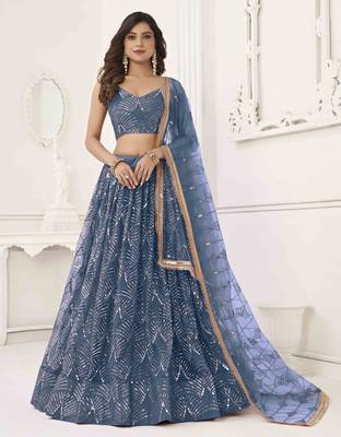 NET FABRIC LEHENGA CHOLI WITH SEQUINS AND THREAD EMBROIDERY WORK 1