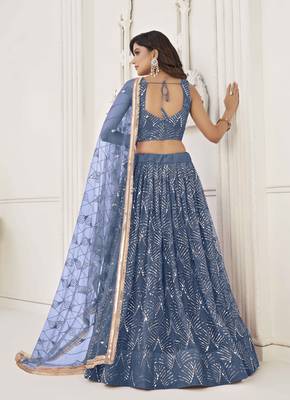 NET FABRIC LEHENGA CHOLI WITH SEQUINS AND THREAD EMBROIDERY WORK 5