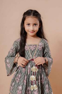 Girls festive printed angrakha pure cotton kurta & sharara with dupatta 5