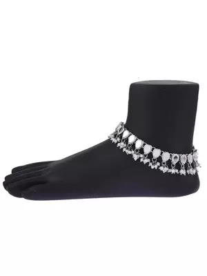 Silver plated mirror payal anklet 3