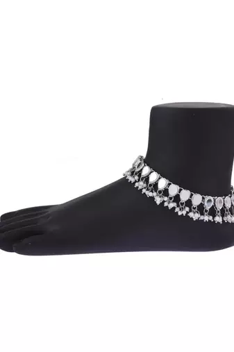 Silver plated mirror payal anklet