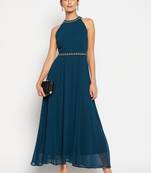 Winered woman embriodered belt maxi dress