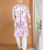 men's pastel kurta, jacket and elastic pyjama set - tropical paradise