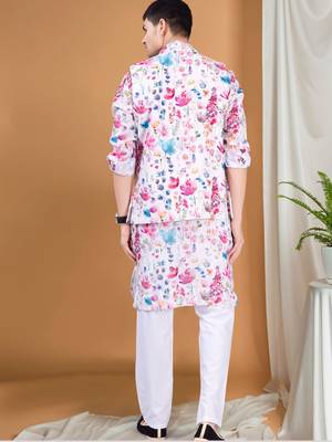 men's pastel kurta, jacket and elastic pyjama set - tropical paradise 2