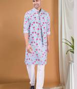 men's pastel kurta, jacket and elastic pyjama set - tropical paradise