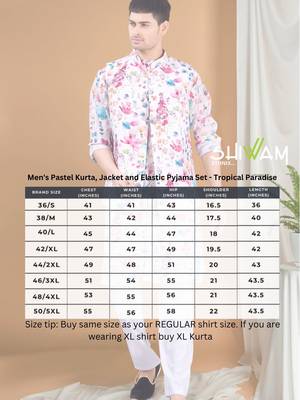 men's pastel kurta, jacket and elastic pyjama set - tropical paradise 5