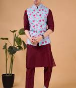 men's silk kurta, jacket and elastic pyjama set - tropical paradise