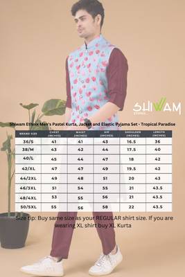 men's silk kurta, jacket and elastic pyjama set - tropical paradise 5