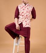men's silk kurta, jacket and elastic pyjama set - tropical paradise