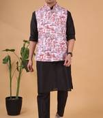 men's silk kurta, jacket and elastic pyjama set - tropical paradise