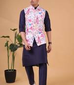 men's silk kurta, jacket and elastic pyjama set - tropical paradise