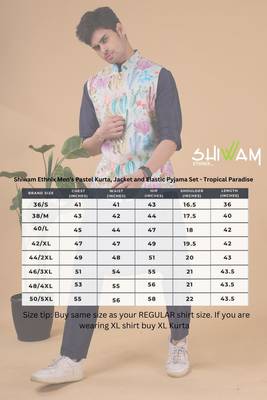 men's silk kurta, jacket and elastic pyjama set - tropical paradise 5