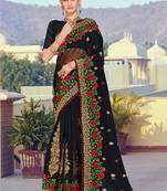 Black Zari Resham Embroidered Georgette Saree With Blouse Piece