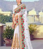 White Zari Resham Embroidered Georgette Saree With Blouse Piece