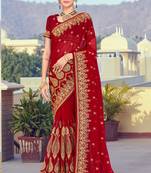 Maroon Zari Resham Embroidered Georgette Saree With Blouse Piece