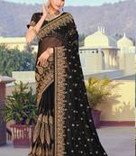 Black Zari Resham Embroidered Georgette Saree With Blouse Piece
