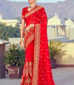 Red Zari Resham Embroidered Georgette Saree With Blouse Piece