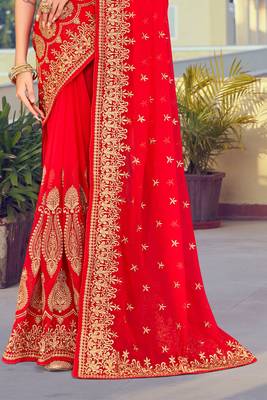 Red Zari Resham Embroidered Georgette Saree With Blouse Piece 4
