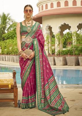 Magenta Colour Sigma Silk Blend Patola print Saree With Blouse 1