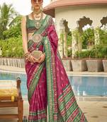 Magenta Colour Sigma Silk Blend Printed Patola Saree With Blouse