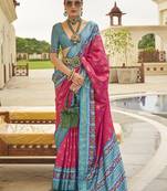 Pink colour sigma silk Blend printed patola saree with blouse