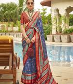 Royal Blue Colour Sigma Silk Blend Printed Patola Saree With Blouse