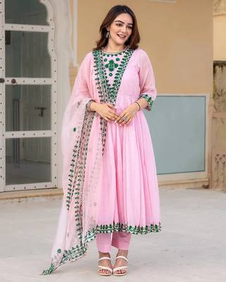 Blush pink kota doria Anarkali suit set  1