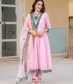 Blush pink kota doria Anarkali suit set 