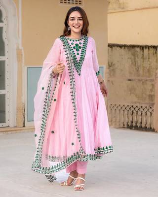 Blush pink kota doria Anarkali suit set  4