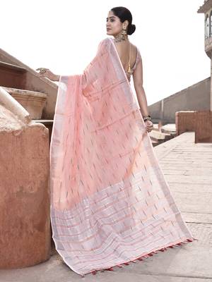 Elora pure linen ikkat butti weaving saree for women (peach) 3