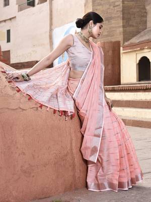 Elora pure linen ikkat butti weaving saree for women (peach) 4