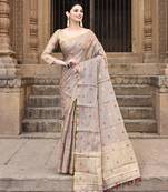 Elora pure linen tissue multicolor polka dots weaving saree for women (dusty brown)