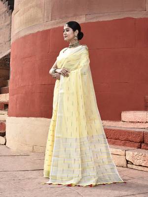 Elora pure linen ikkat butti weaving saree for women (yellow) 3