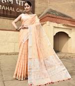 Elora pure linen ikkat butti weaving saree for women (orange)