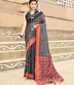 Elora handloom cotton butti weaving saree for women (dark grey)