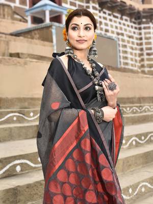 Elora handloom cotton butti weaving saree for women (dark grey) 4