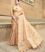 Elora pure linen tissue multicolor polka dots weaving saree for women (dusty orange)
