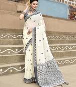 Elora handloom cotton butti weaving saree for women (off white)